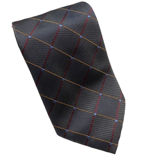 Henry Jacobson Tie Men's Necktie Diamond Check Silk Dark Gray Short - Picture 2 of 7